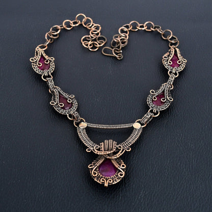 Red Ruby Gemstone Copper Wire Wrapped Necklace