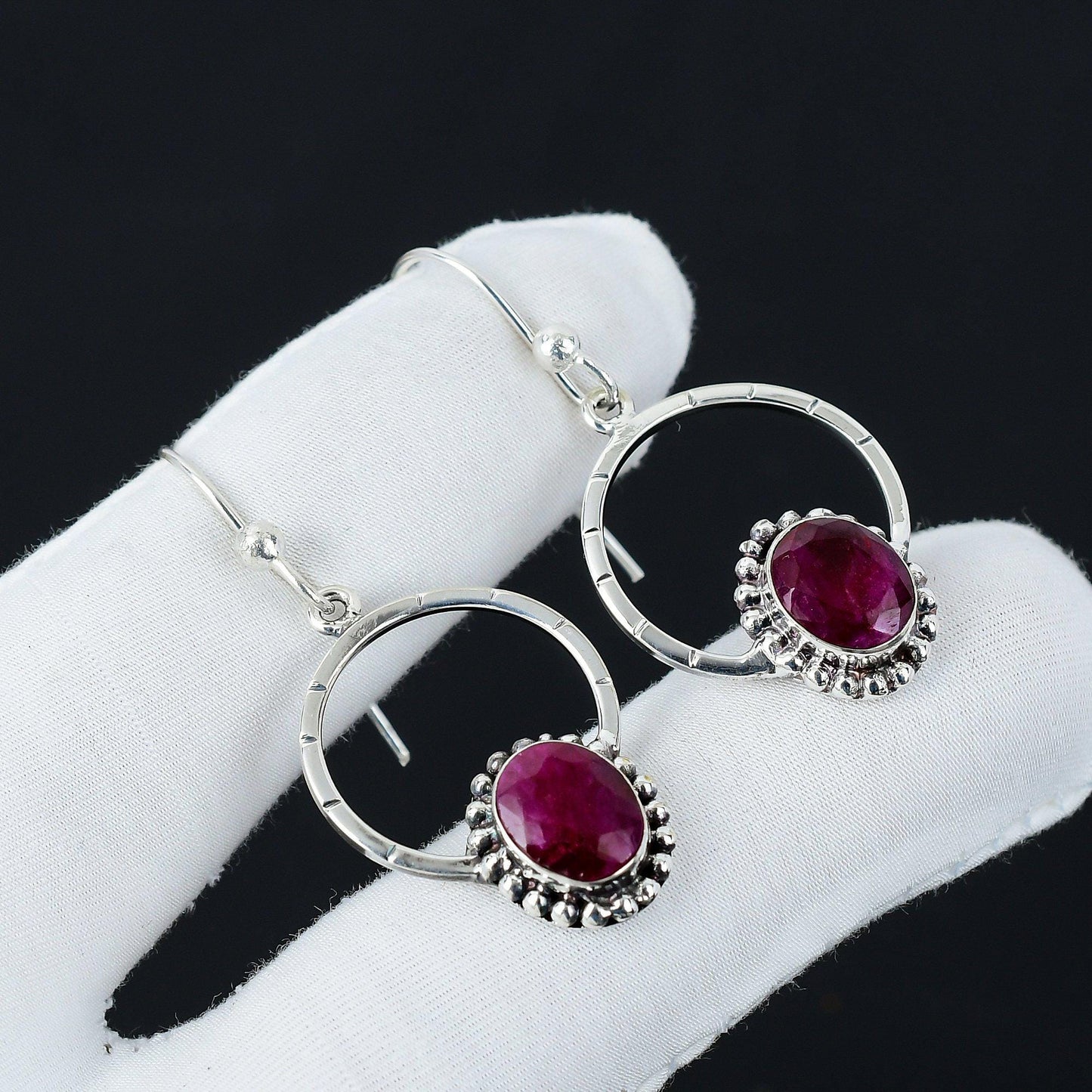 Red Ruby Gemstone Hoop Earrings