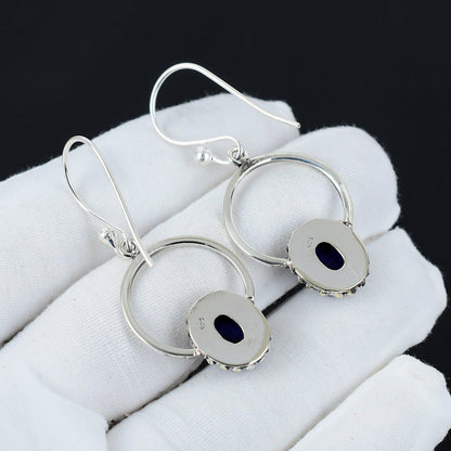 Blue Lapis Lazuli Gemstone Hoop Earrings