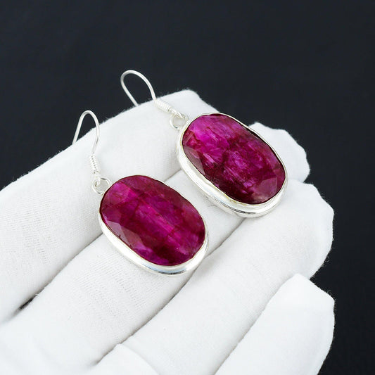 Red Kashmir Ruby Sterling Silver Earrings