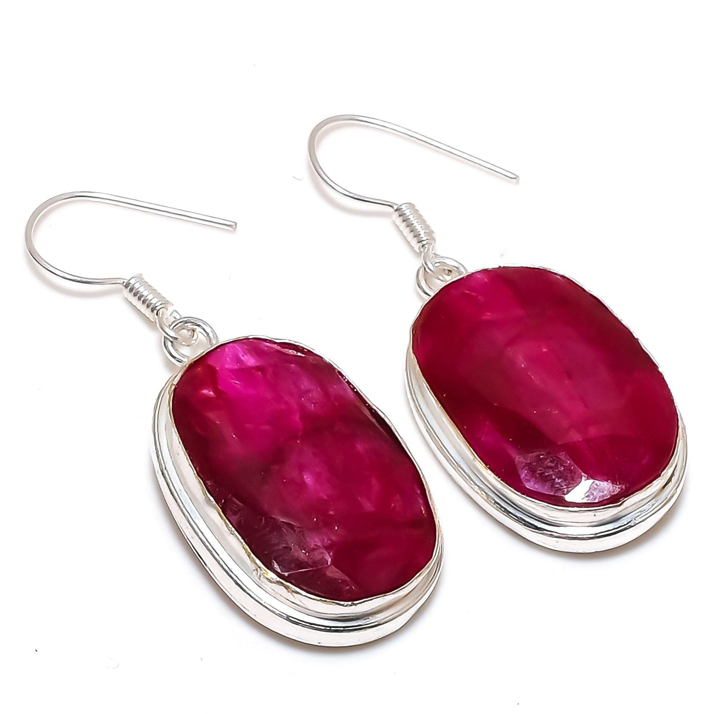 Red Kashmir Ruby Sterling Silver Earrings