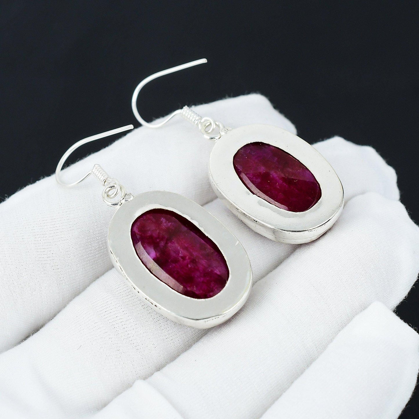 Red Kashmir Ruby Sterling Silver Earrings