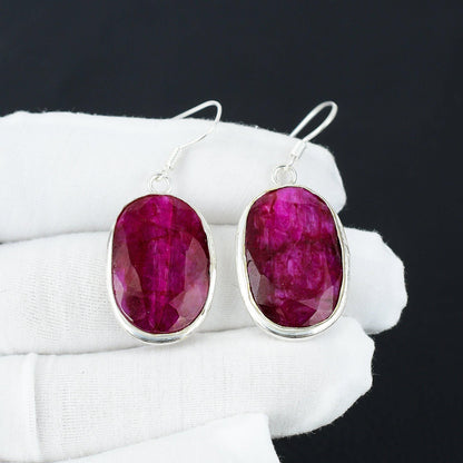 Red Kashmir Ruby Sterling Silver Earrings