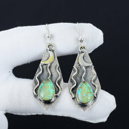Yellow Fire Opal Gemstone Earrings