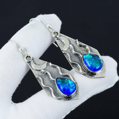 Blue Fire Opal Gemstone Earrings