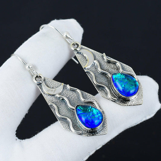 Blue Fire Opal Gemstone Earrings