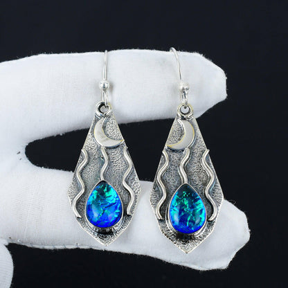 Blue Fire Opal Gemstone Earrings