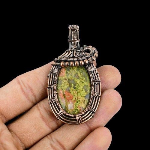 Green-Pink Unakite Gemstone Pendant