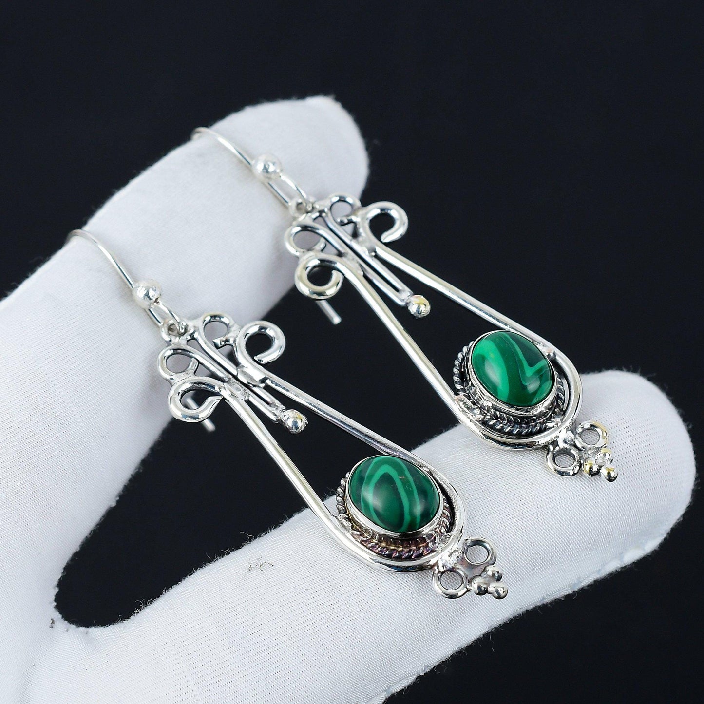Green Malachite Statement Earrings