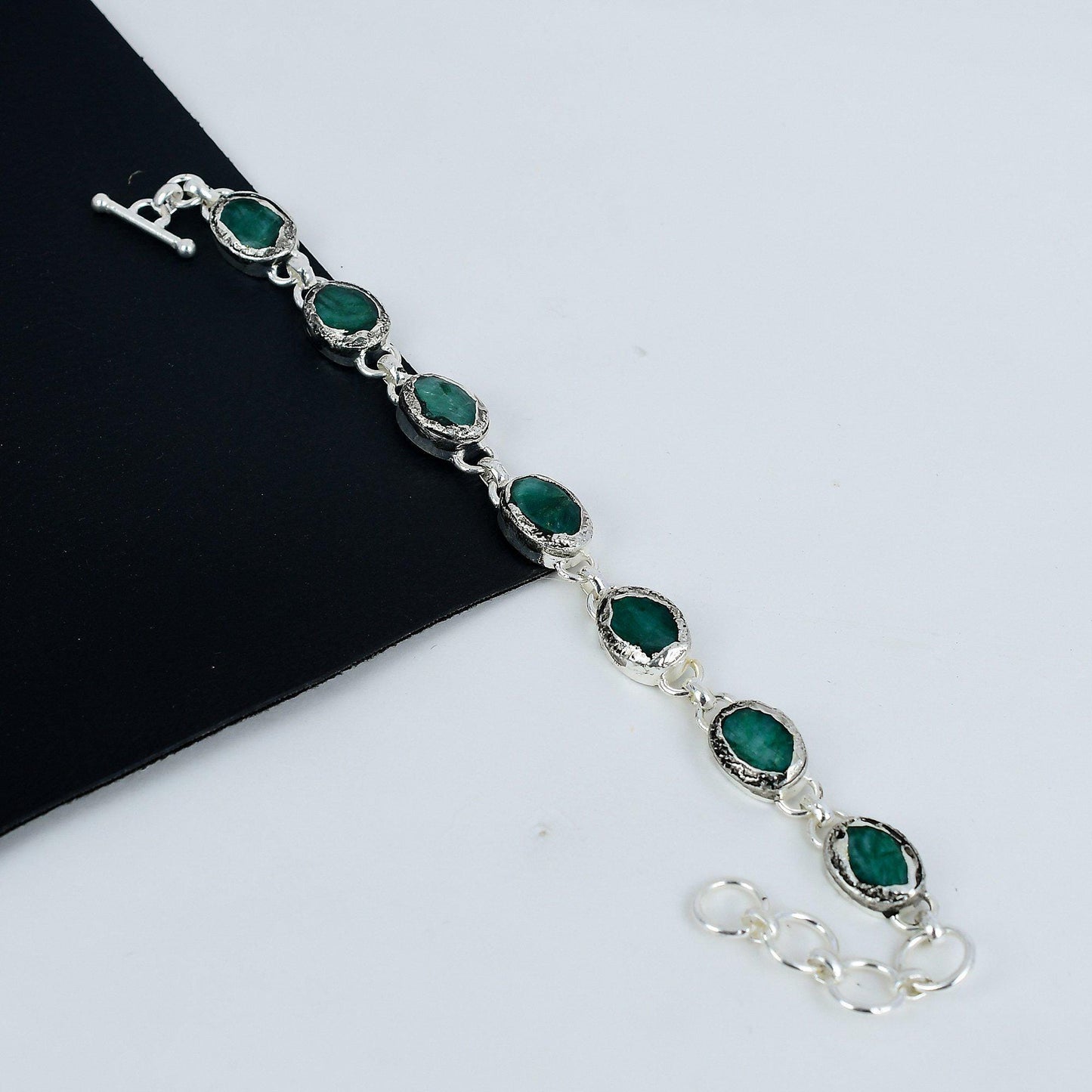 Emerald Green Gemstone Sterling Silver Bracelet