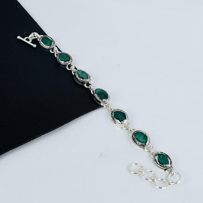 Emerald Green Gemstone Sterling Silver Bracelet