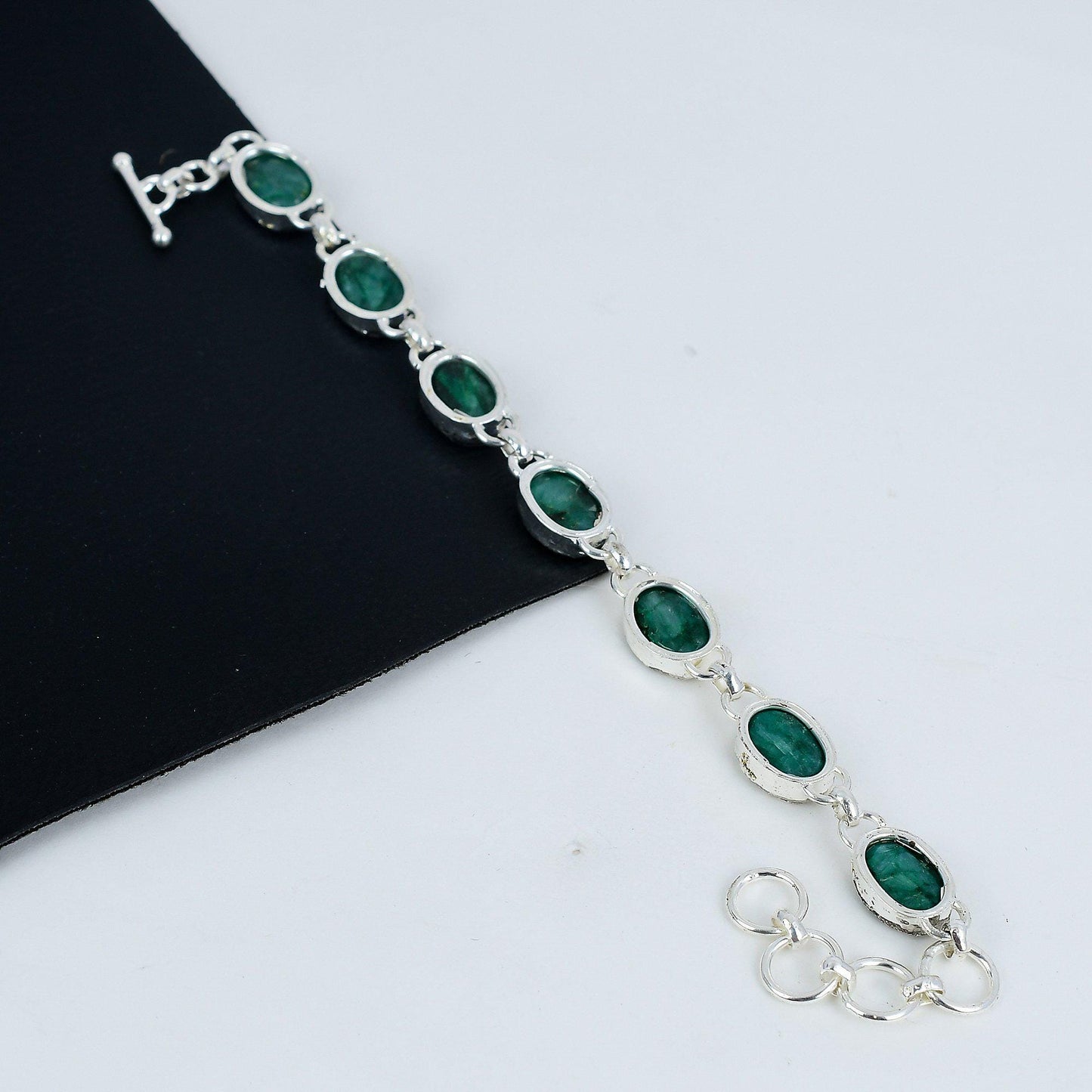 Emerald Green Gemstone Sterling Silver Bracelet