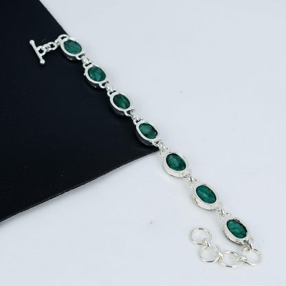 Emerald Green Gemstone Sterling Silver Bracelet