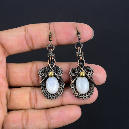 Copper Moonstone & Red Garnet Gemstone Earrings