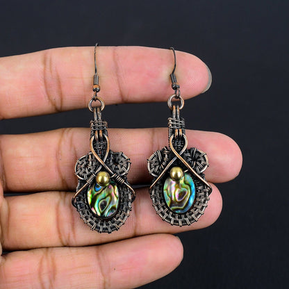 Copper Abalone & Red Garnet Gemstone Earrings