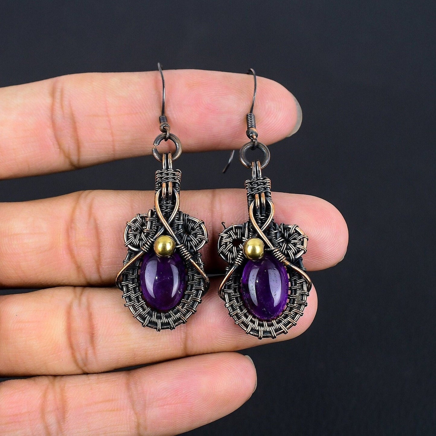 Purple Amethyst Gemstone Wire-Wrapped Earrings