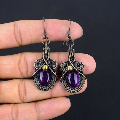 Purple Amethyst Gemstone Wire-Wrapped Earrings