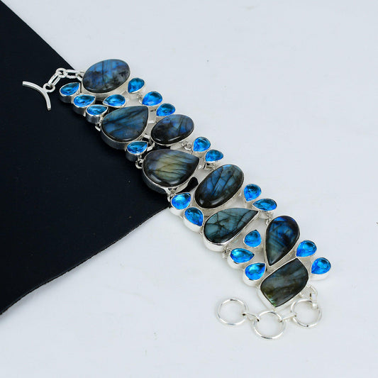 Blue Topaz & Labradorite Sterling Silver Bracelet