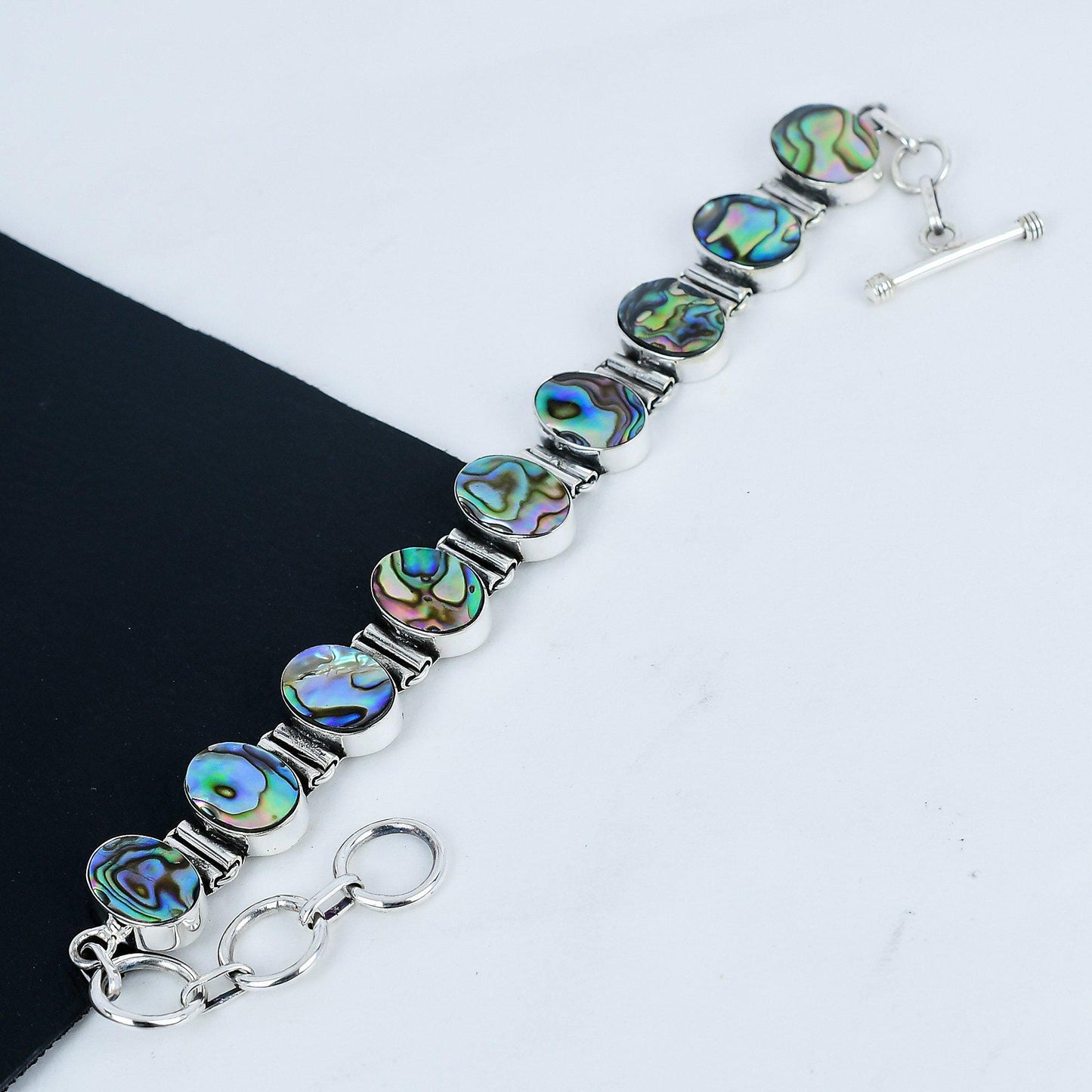 Red Garnet Abalone Shell Gemstone Sterling Silver Bracelet