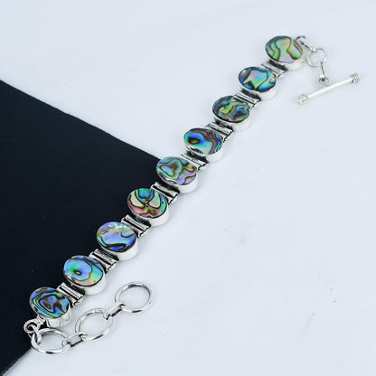 Red Garnet Abalone Shell Gemstone Sterling Silver Bracelet