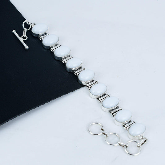 White Coral Gemstone Sterling Silver Bracelet