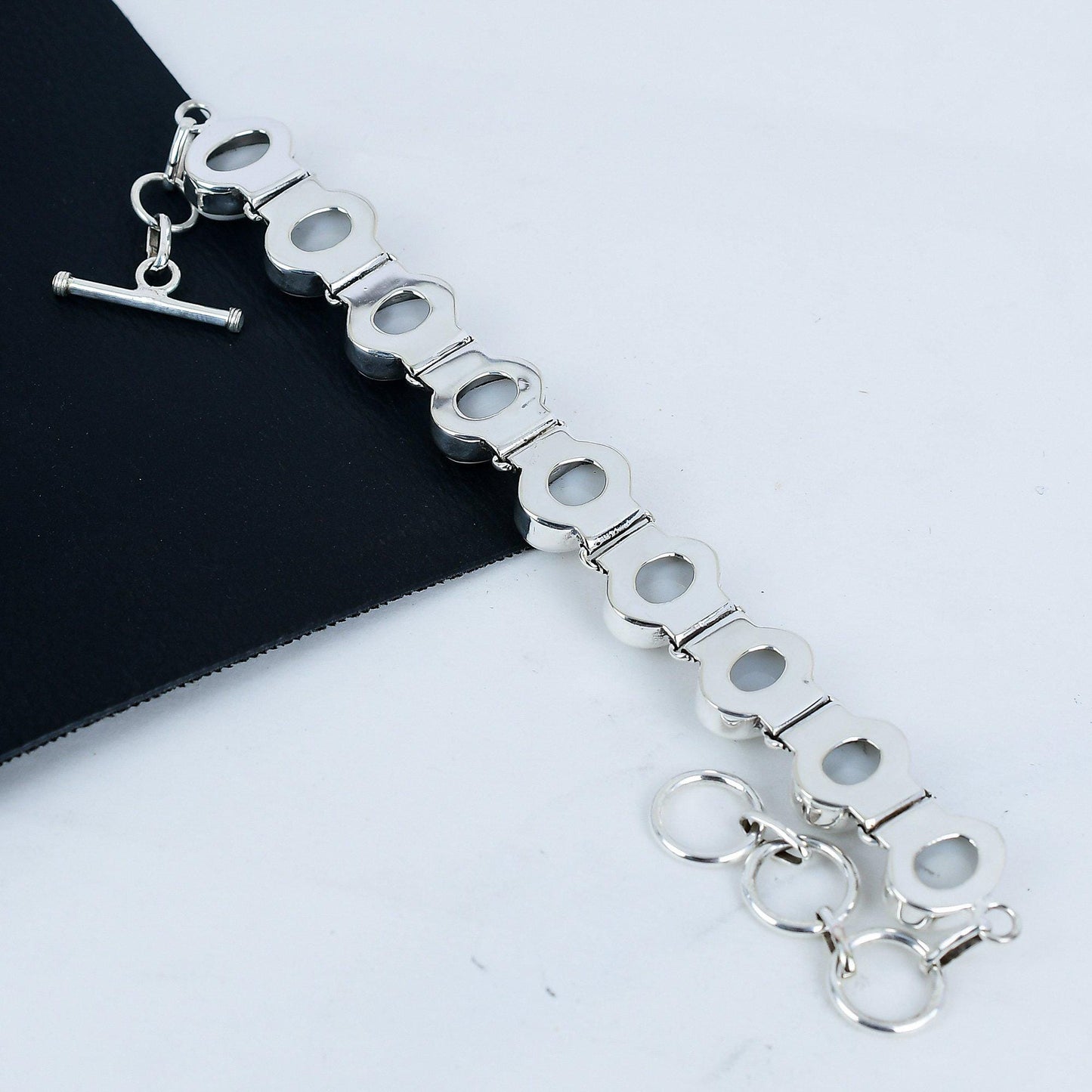 White Coral Gemstone Sterling Silver Bracelet