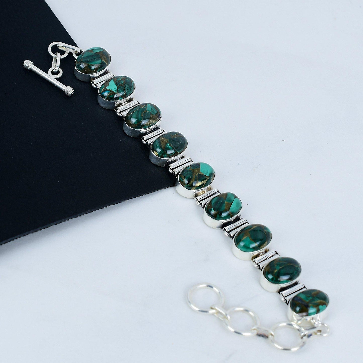 Copper Malachite Silver Bracelet