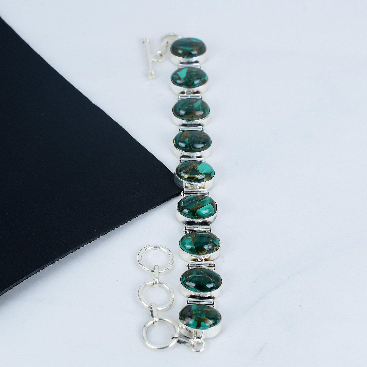 Copper Malachite Silver Bracelet