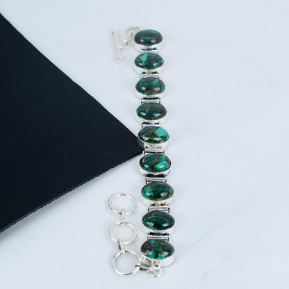 Copper Malachite Silver Bracelet