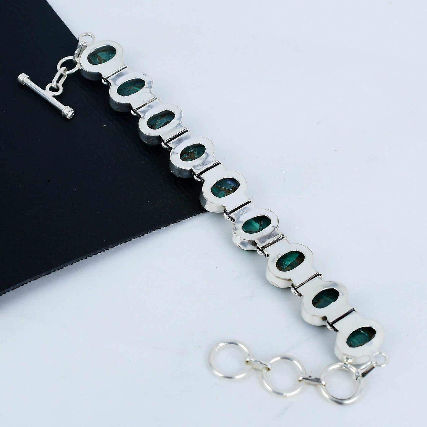 Copper Malachite Silver Bracelet