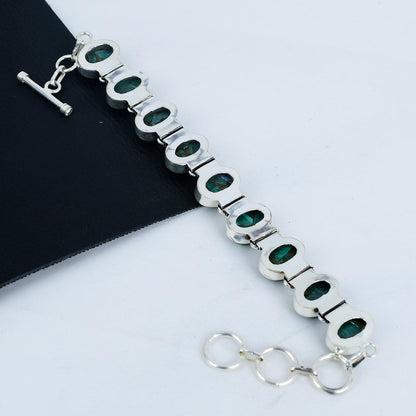 Copper Malachite Silver Bracelet