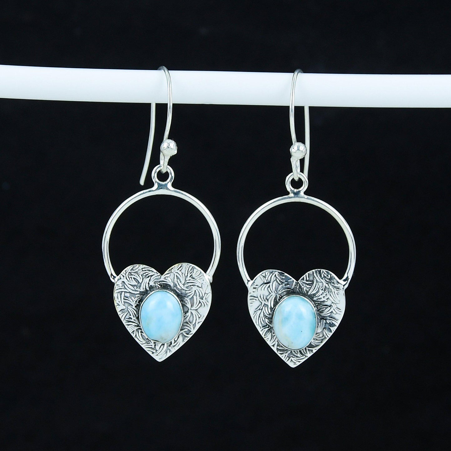 Blue Larimar Gemstone Heart Hoop Earrings