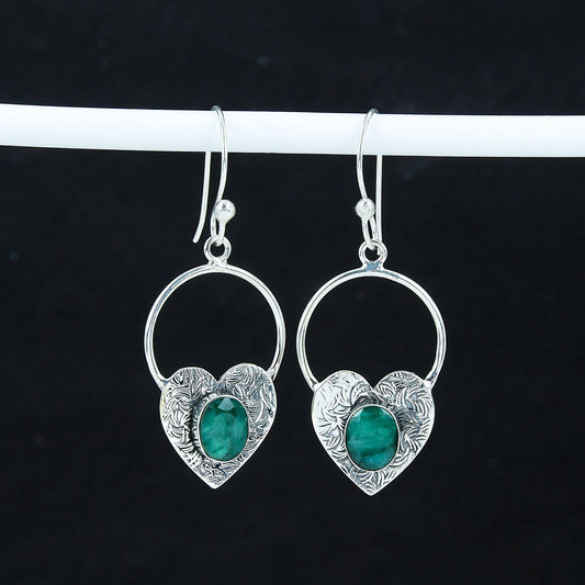 Emerald Gemstone Heart Hoop Earrings