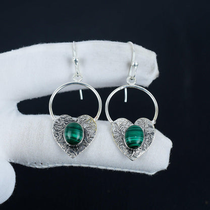 Green Malachite Heart Hoop Earrings