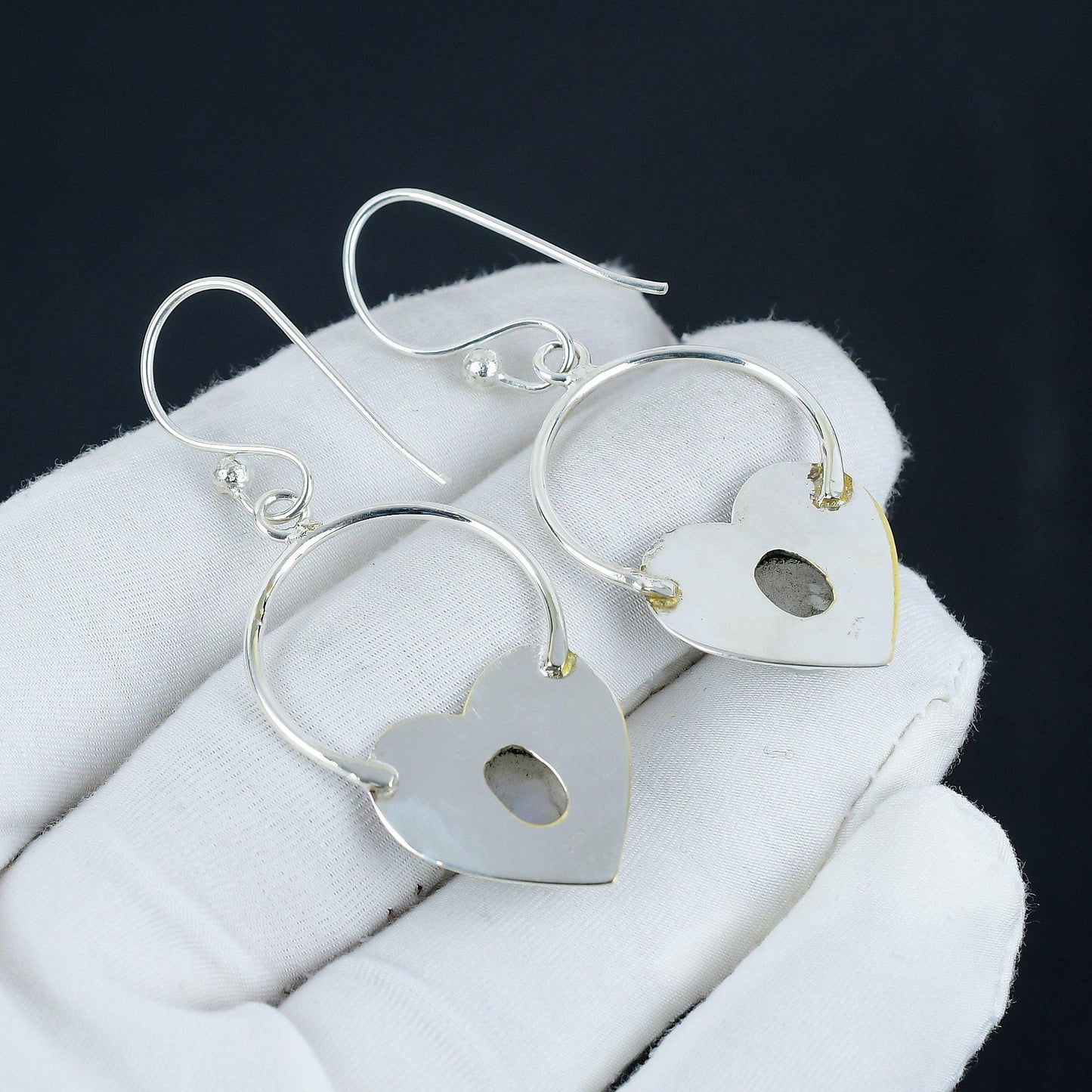Blue Moonstone Heart Hoop Earrings