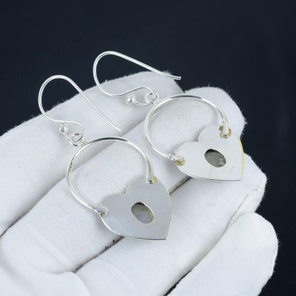 Blue Moonstone Heart Hoop Earrings