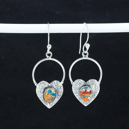 Orange Spiny Oyster Heart Hoop Earrings