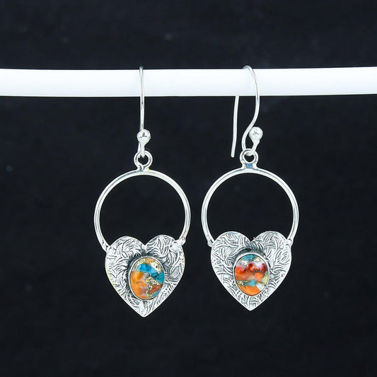 Orange Spiny Oyster Heart Hoop Earrings