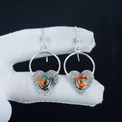Orange Spiny Oyster Heart Hoop Earrings