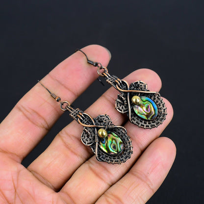 Copper Abalone & Red Garnet Gemstone Earrings