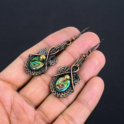 Copper Abalone & Red Garnet Gemstone Earrings