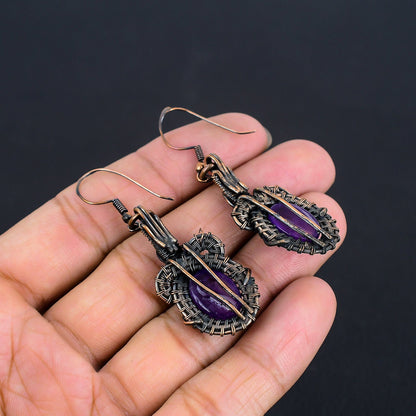 Purple Amethyst Gemstone Wire-Wrapped Earrings
