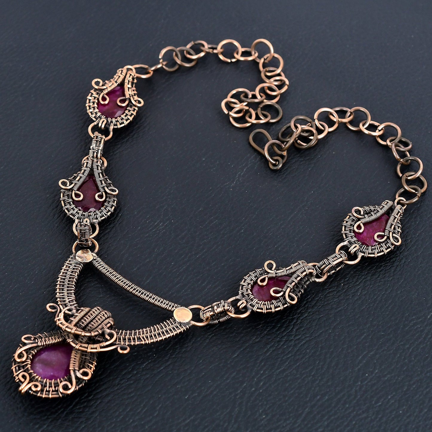 Red Ruby Gemstone Copper Wire Wrapped Necklace