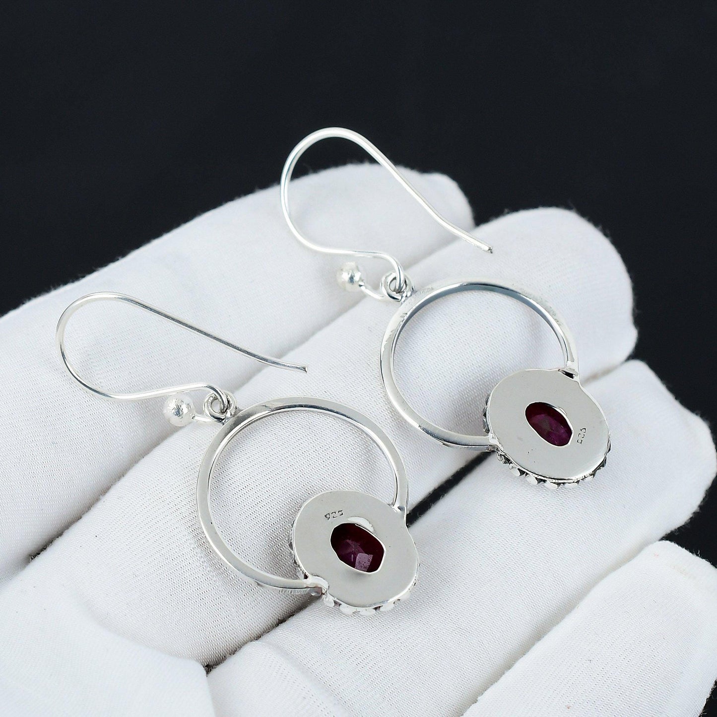 Red Ruby Gemstone Hoop Earrings