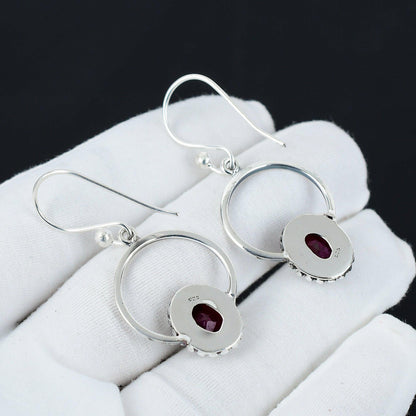 Red Ruby Gemstone Hoop Earrings
