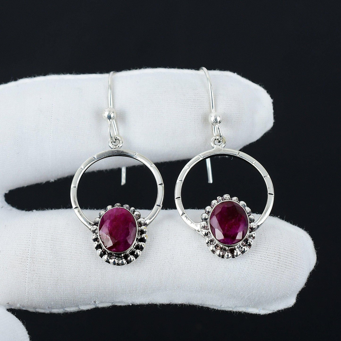 Red Ruby Gemstone Hoop Earrings