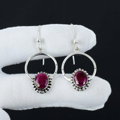 Red Ruby Gemstone Hoop Earrings