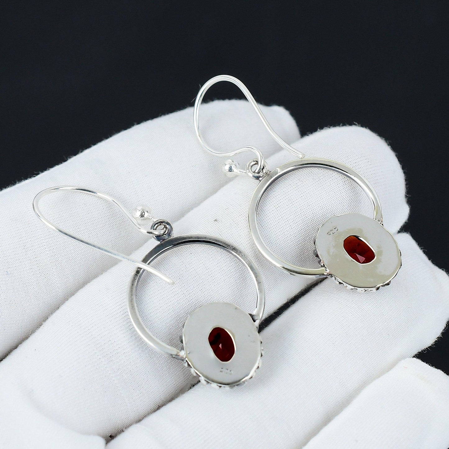 Red Garnet Gemstone Hoop Earrings