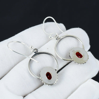 Red Garnet Gemstone Hoop Earrings