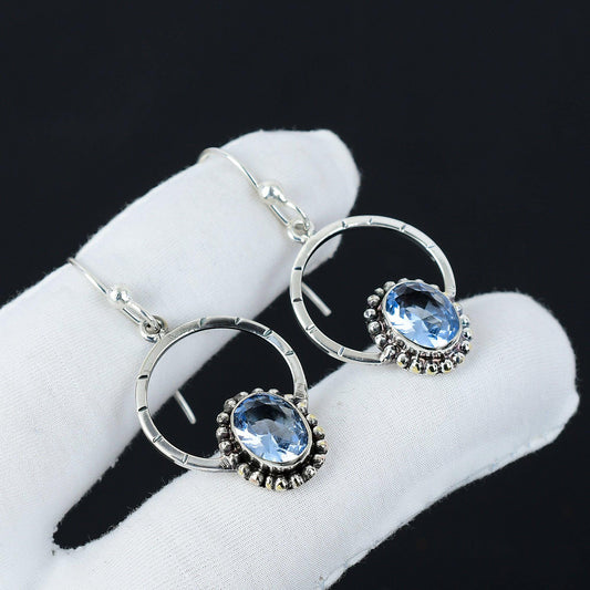 Aquamarine Blue Gemstone Hoop Earrings